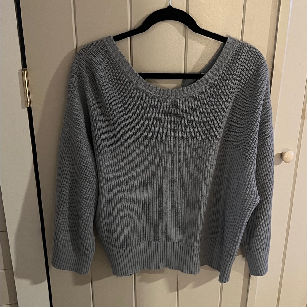 Cabi Fair Play Reversible Knit Sweater Size XL 3522 Blue Ribbed Cardigan Chunky